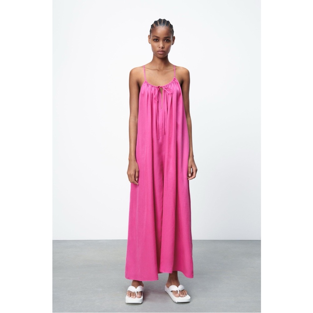 Zara - Pink Satin Maxi Dress size Small